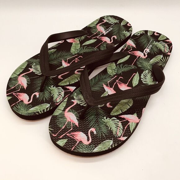 Old Navy Black Flamingo Flip Flop Sandal Men's 12 - 13 Summer Beach Cruise Thong - Picture 1 of 11